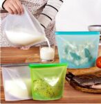 1L Reusable Silicone Food Storage Bag, HomeYoo 30 oz 4 Cups Seal Fridge Storage Bag, Food Grade Versatile Preservation Bag Container for Fruits Vegetables Meat (4 Pack)