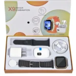 All-in-one smartwatch set with Bluetooth headphones, 20W fast charger, Type-C cable and adapter, compact, portable and rechargeable.